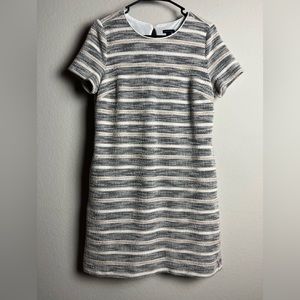 ANN TAYLOR IVORY TAN BLACK STRIPED SHORT SLEEVE SHEATH DRESS SIZE SMALL PREOWNED